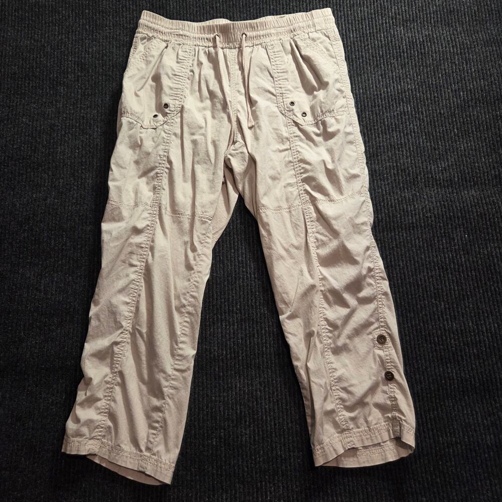 Y2k Boho Cotton High Rise Capri Pants Khaki Cream Adjustable Waist Star Style